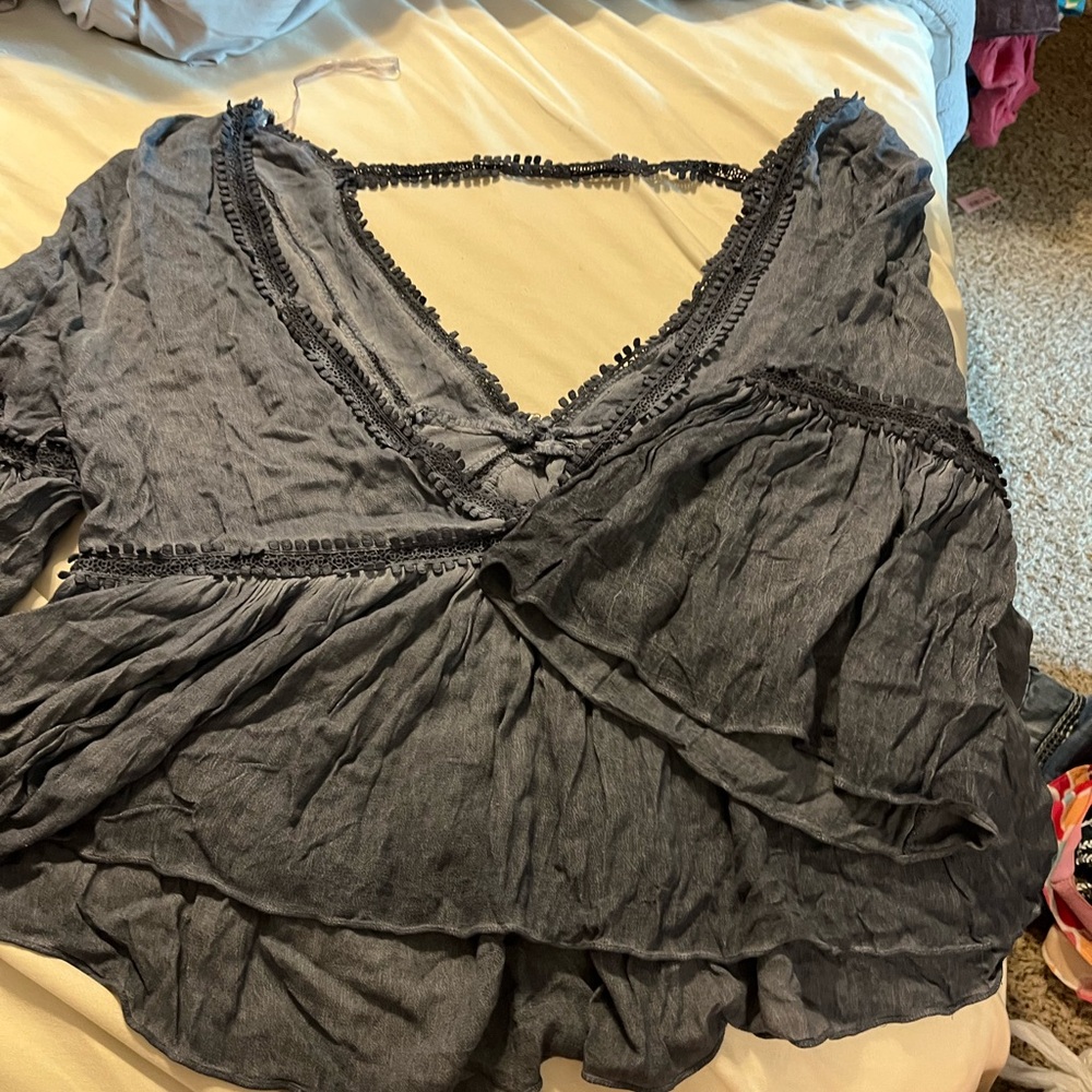 POL Charcoal Gray Women's Blouse